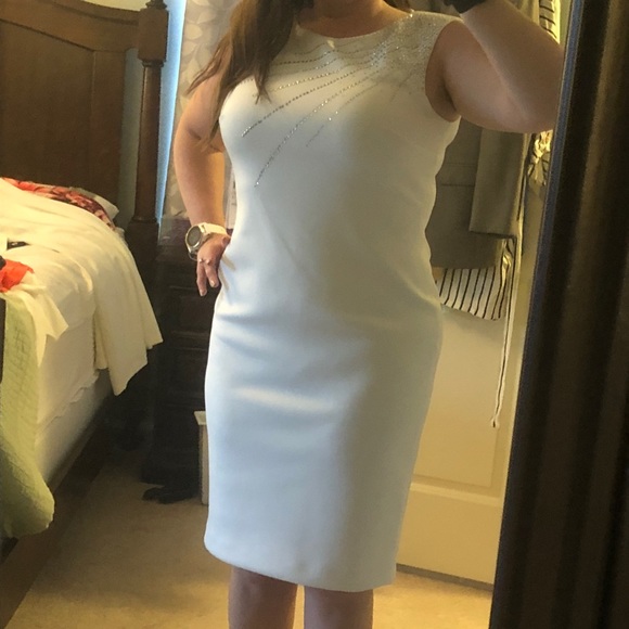 Calvin Klein Embellished Scuba Sheath Dress Cream Size 10 - Picture 7 of 8